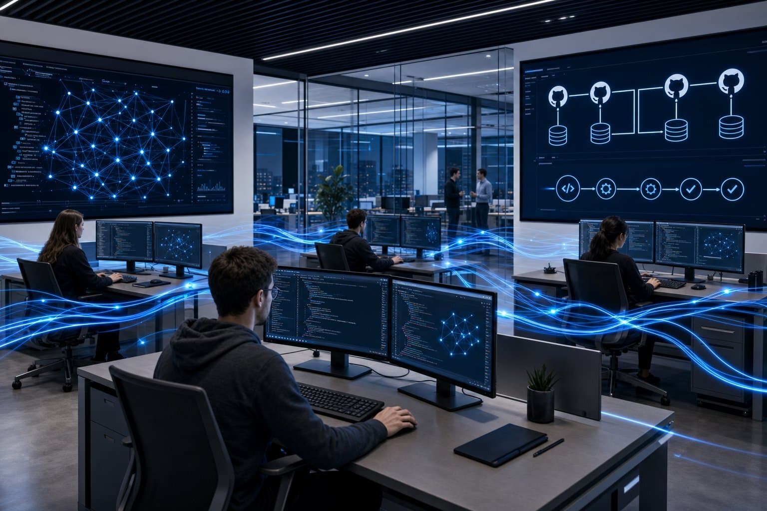 Modern enterprise teams leverage orchestrated AI agent swarms to accelerate large-scale code delivery.