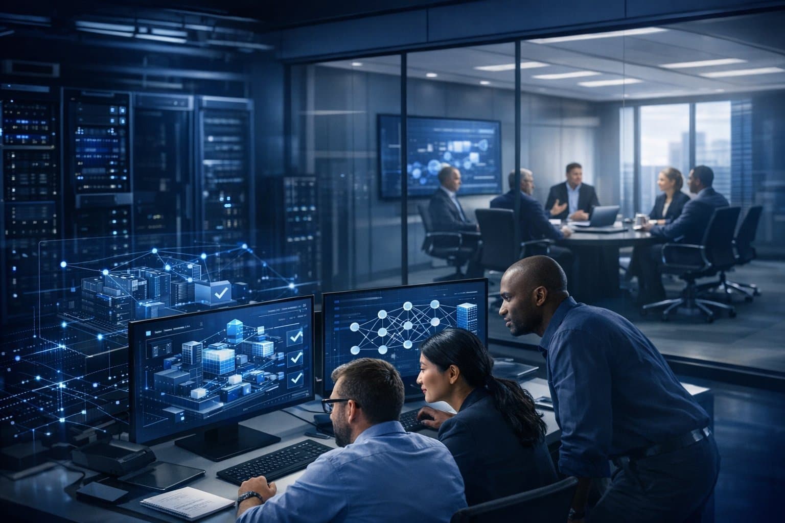 Modern enterprise leaders orchestrating AI transformation architectures in dynamic operational environments.