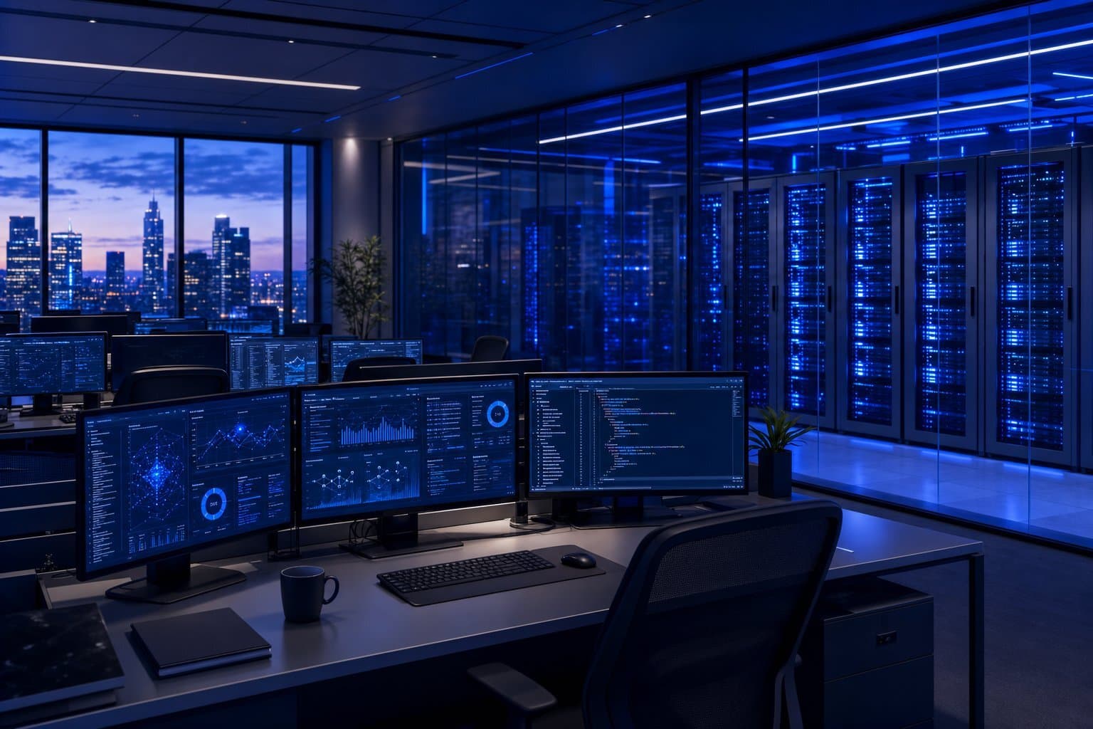 A modern, secure enterprise command center, reflecting the core of an internal AI app store.