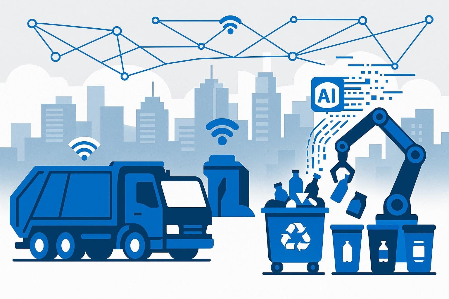 A visual representation of smart, data-driven waste management transforming an urban environment.